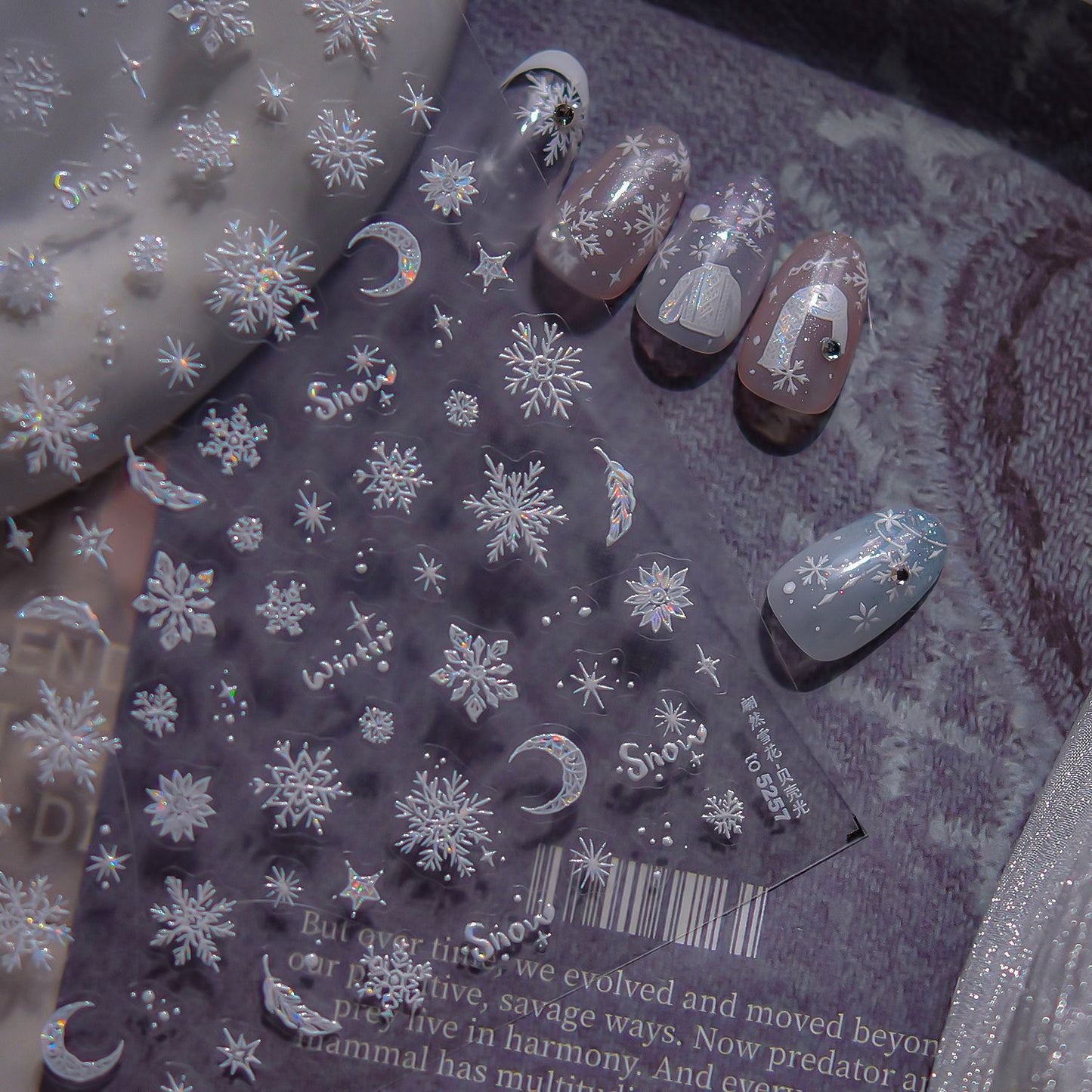 Winter Christmas Sweater Nail Stickers with Snowflake & Pearl Shell Glow - 3D Knit Texture Transparent Nail Decals for Holiday Parties, Festive Winter Manicure Designs