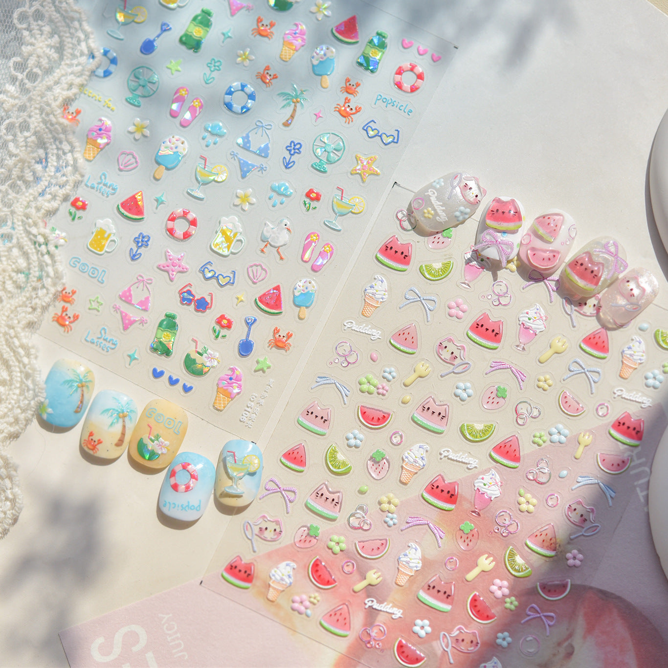 Jelly Nail Stickers Hot-selling Cute Nail Stickers Watermelon Ice Cream Decorations Nail Art