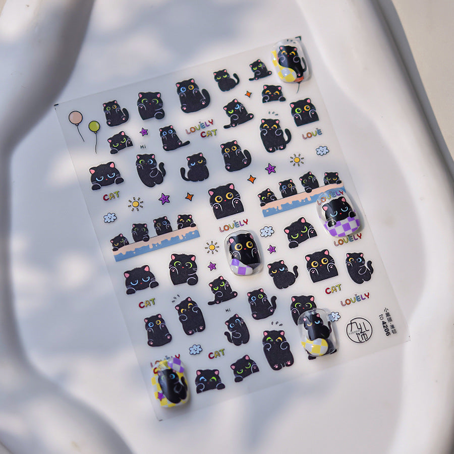 Adorable Black Cat Themed Nail Stickers - 30 PCS Thin yet Durable Flexible Nail Art Decals with Playful Kitty Designs for Women and Girls, Cute Animal Nail Decor