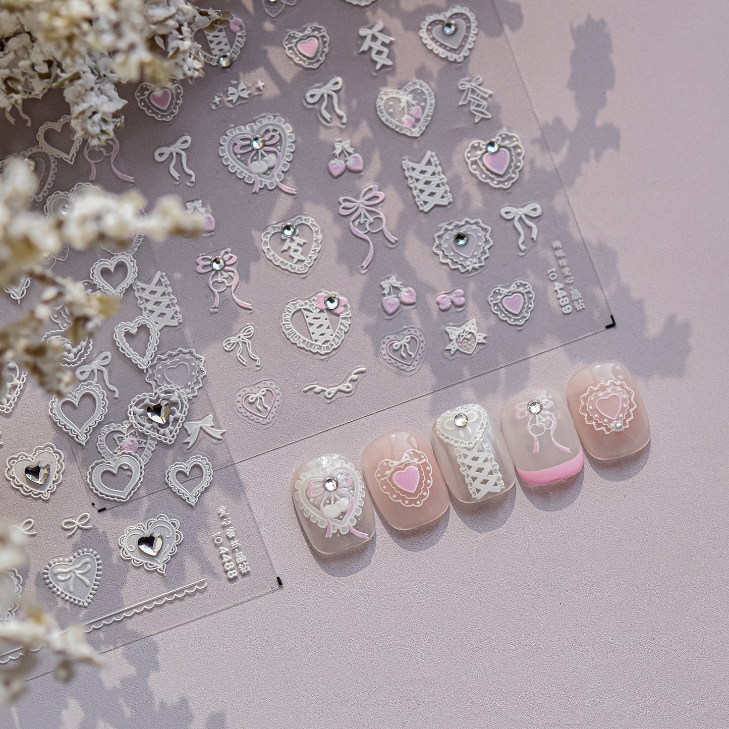 Romantic Heart Lace Crystal Nail Stickers - Delicate 3D Embossed Lace Patterns with Sparkling Rhinestones, Vintage Inspired Nail Art Decals for Women