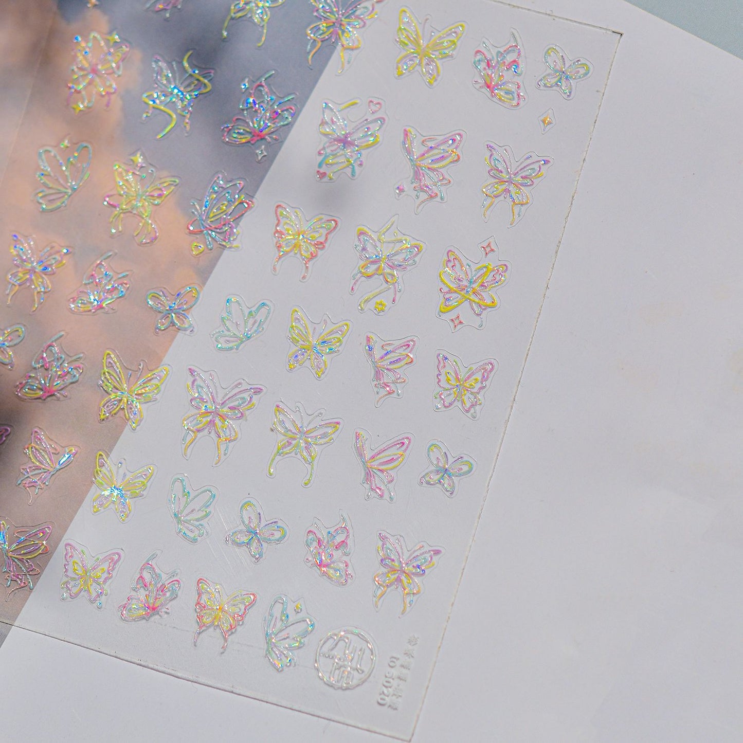 3D Colorful Butterfly Embossed Nail Stickers - Dimensional Flying Butterfly Nail Art Decals with Pearlescent Effects, Realistic Wing Textures for Women