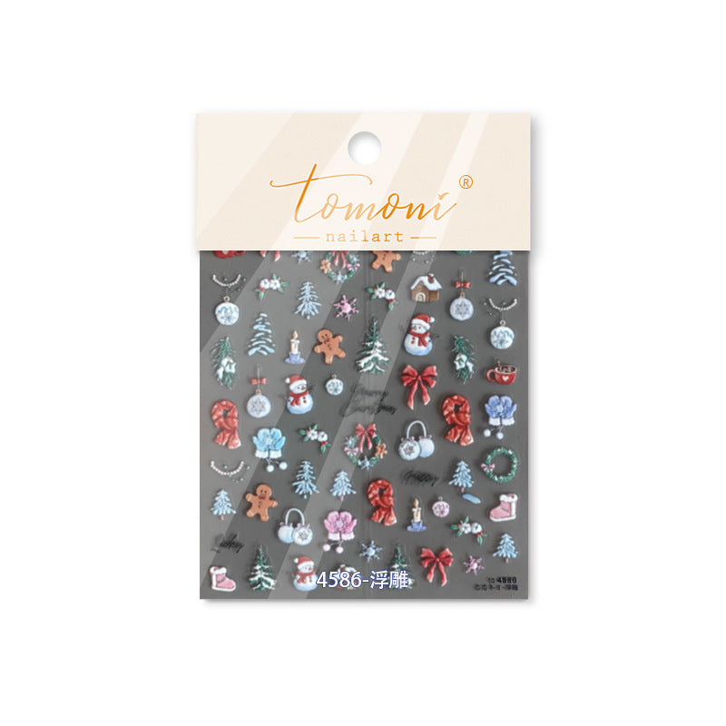 Winter Romance Christmas Embossed Nail Stickers - 3D Holiday Nail Art Decals with Snowflake, Reindeer & Santa Designs, Festive Christmas Manicure for Holiday Parties