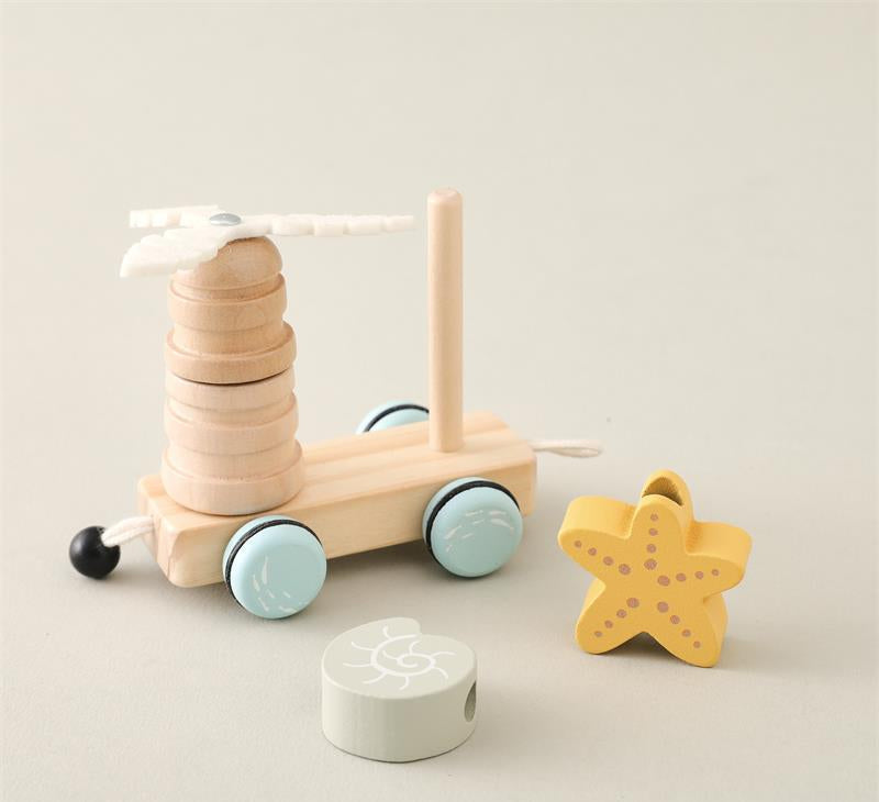 Wooden 3-Section Animal Pulling Toy - Baby Walking Train with Pull String, Educational Toddler Pull Toy with Animal Blocks, Montessori Early Learning Walking Aid for 1-3 Year Olds