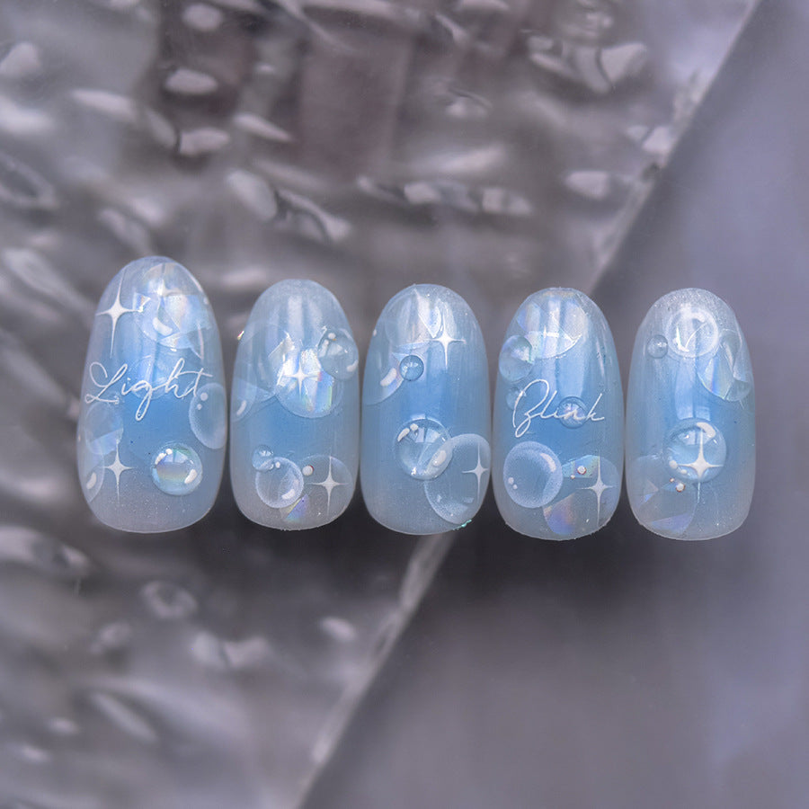 3D Glossy Dolphin Nail Stickers with Pearl Bubbles - Summer Water Light Nail Art Decals, Shimmering Ocean Theme Nail Designs with Shell Glow Effect