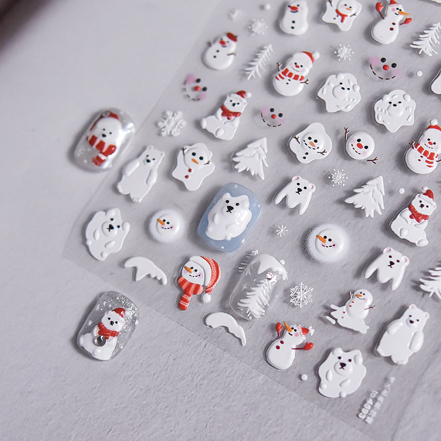 Winter Romance Christmas Embossed Nail Stickers - 3D Holiday Nail Art Decals with Snowflake, Reindeer & Santa Designs, Festive Christmas Manicure for Holiday Parties