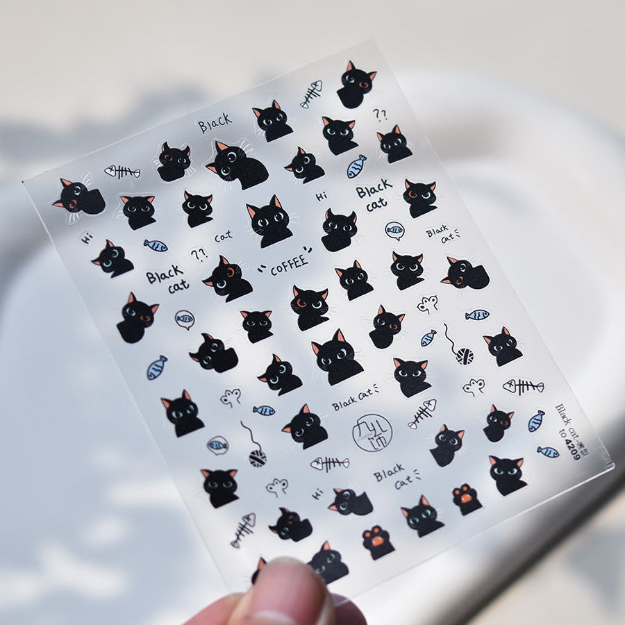 Adorable Black Cat Themed Nail Stickers - 30 PCS Thin yet Durable Flexible Nail Art Decals with Playful Kitty Designs for Women and Girls, Cute Animal Nail Decor