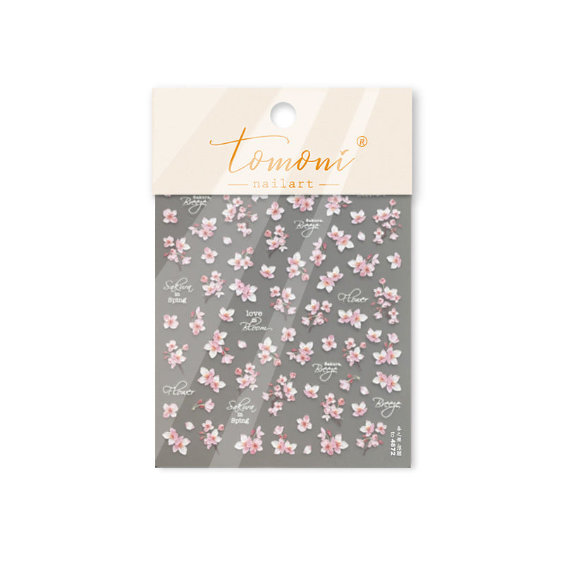 Embossed Nail Stickers Spring Outing Hot-Selling Cherry Blossom Soft Mist Pink Nail Stickers Spring Sakura Decorative Stickers