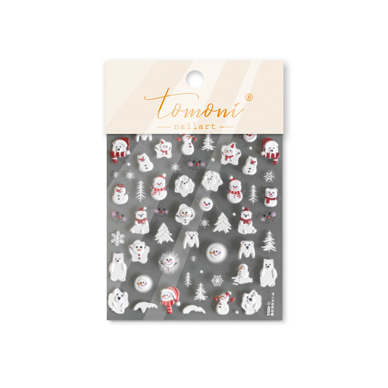 Winter Romance Christmas Embossed Nail Stickers - 3D Holiday Nail Art Decals with Snowflake, Reindeer & Santa Designs, Festive Christmas Manicure for Holiday Parties