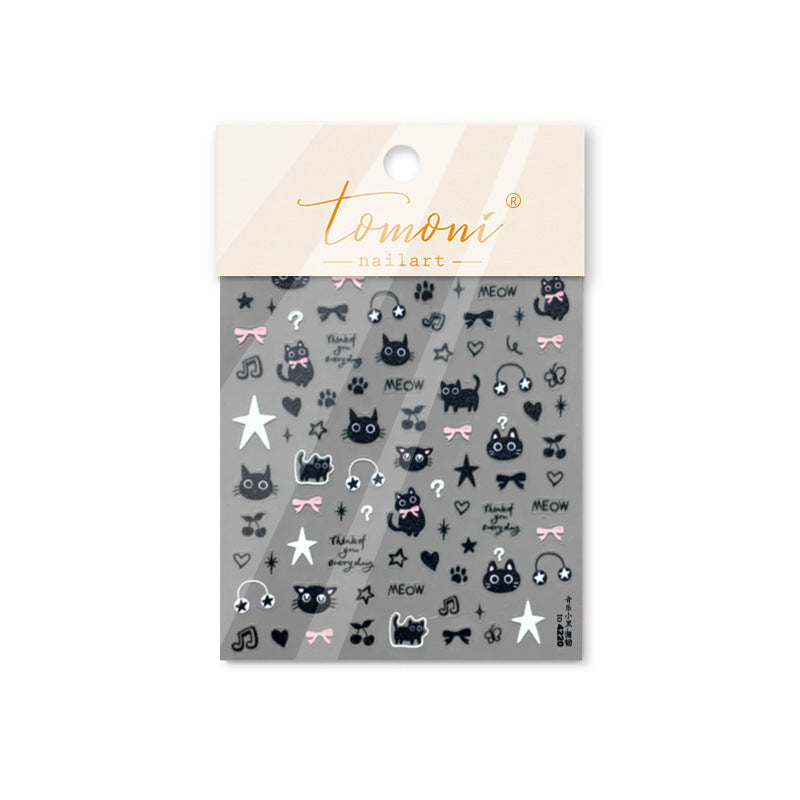 Adorable Black Cat Themed Nail Stickers - 30 PCS Thin yet Durable Flexible Nail Art Decals with Playful Kitty Designs for Women and Girls, Cute Animal Nail Decor