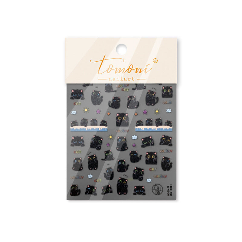 Adorable Black Cat Themed Nail Stickers - 30 PCS Thin yet Durable Flexible Nail Art Decals with Playful Kitty Designs for Women and Girls, Cute Animal Nail Decor