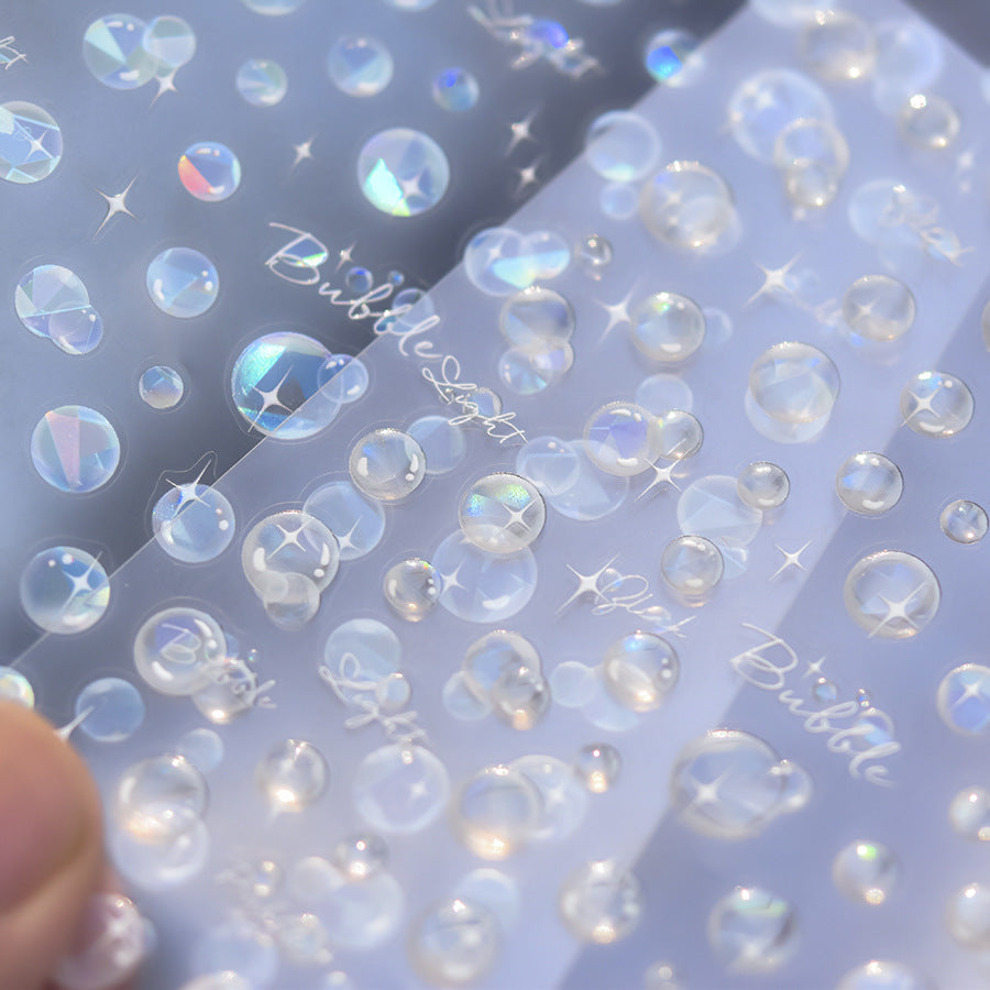 3D Glossy Dolphin Nail Stickers with Pearl Bubbles - Summer Water Light Nail Art Decals, Shimmering Ocean Theme Nail Designs with Shell Glow Effect