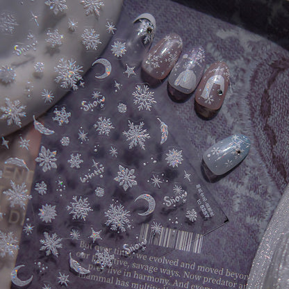 Winter Christmas Sweater Nail Stickers with Snowflake & Pearl Shell Glow - 3D Knit Texture Transparent Nail Decals for Holiday Parties, Festive Winter Manicure Designs