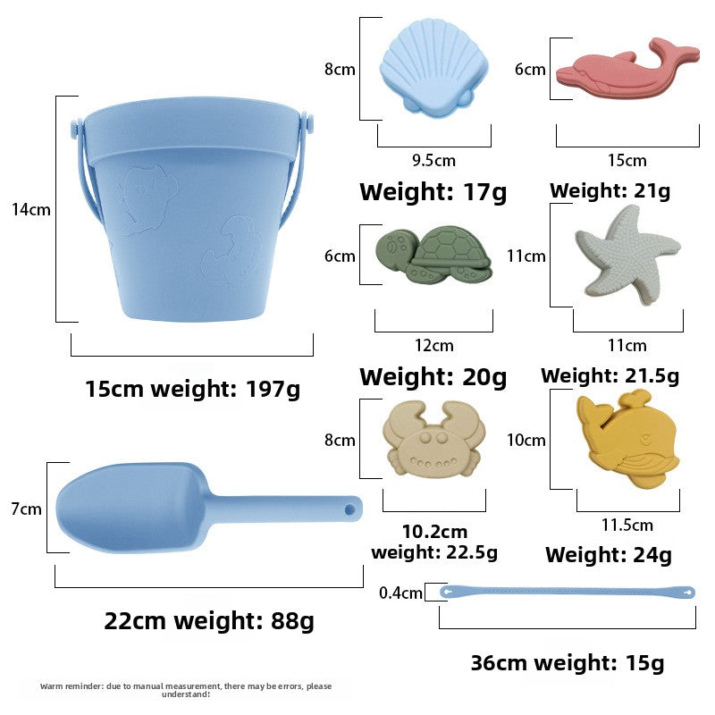 Silicone Family Beach Toys Sand Play Set - 10PCS Soft Safe Sandcastle Molds & Digging Tools for Kids Toddlers, Waterproof Seaside Vacation Sandbox Toys for Malaysia Beaches