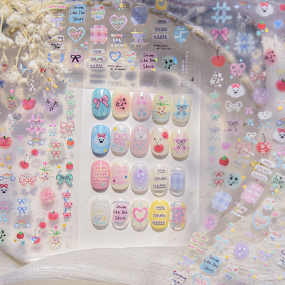 Collage Doodle Shell Effect Nail Stickers for Kids - Iridescent Pearl Nail Art Decals with Fun Patterns, Non-Toxic & Easy to Apply Nail Decor for Children