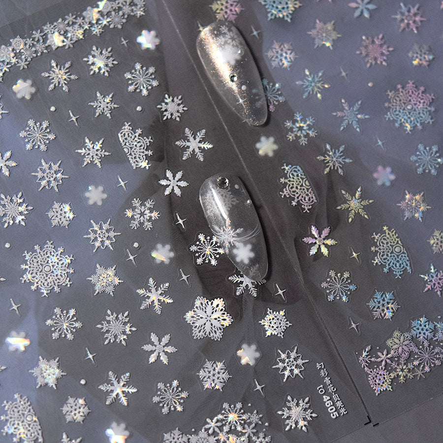Pearl Shell Glow Snowflake Nail Stickers for Children - Colorful Winter Themed Nail Decals with Iridescent Shine, Non-Toxic & Waterproof Nail Art for Girls Boys