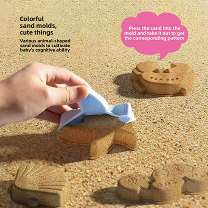 Silicone Family Beach Toys Sand Play Set - 10PCS Soft Safe Sandcastle Molds & Digging Tools for Kids Toddlers, Waterproof Seaside Vacation Sandbox Toys for Malaysia Beaches