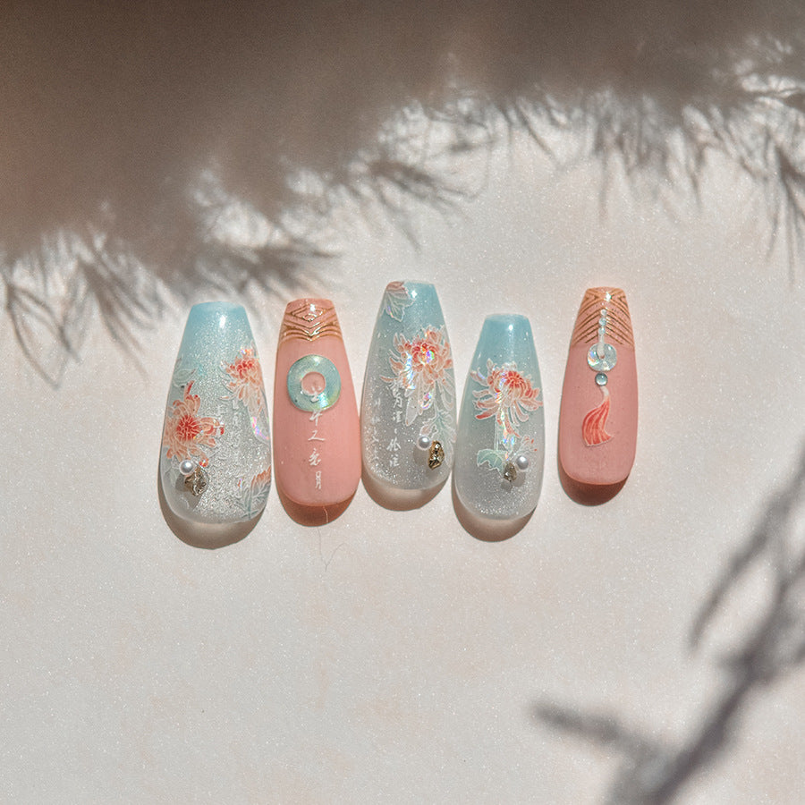 Embossed Nail Stickers Pink Empress Chrysanthemum Nail Stickers Mixed Style