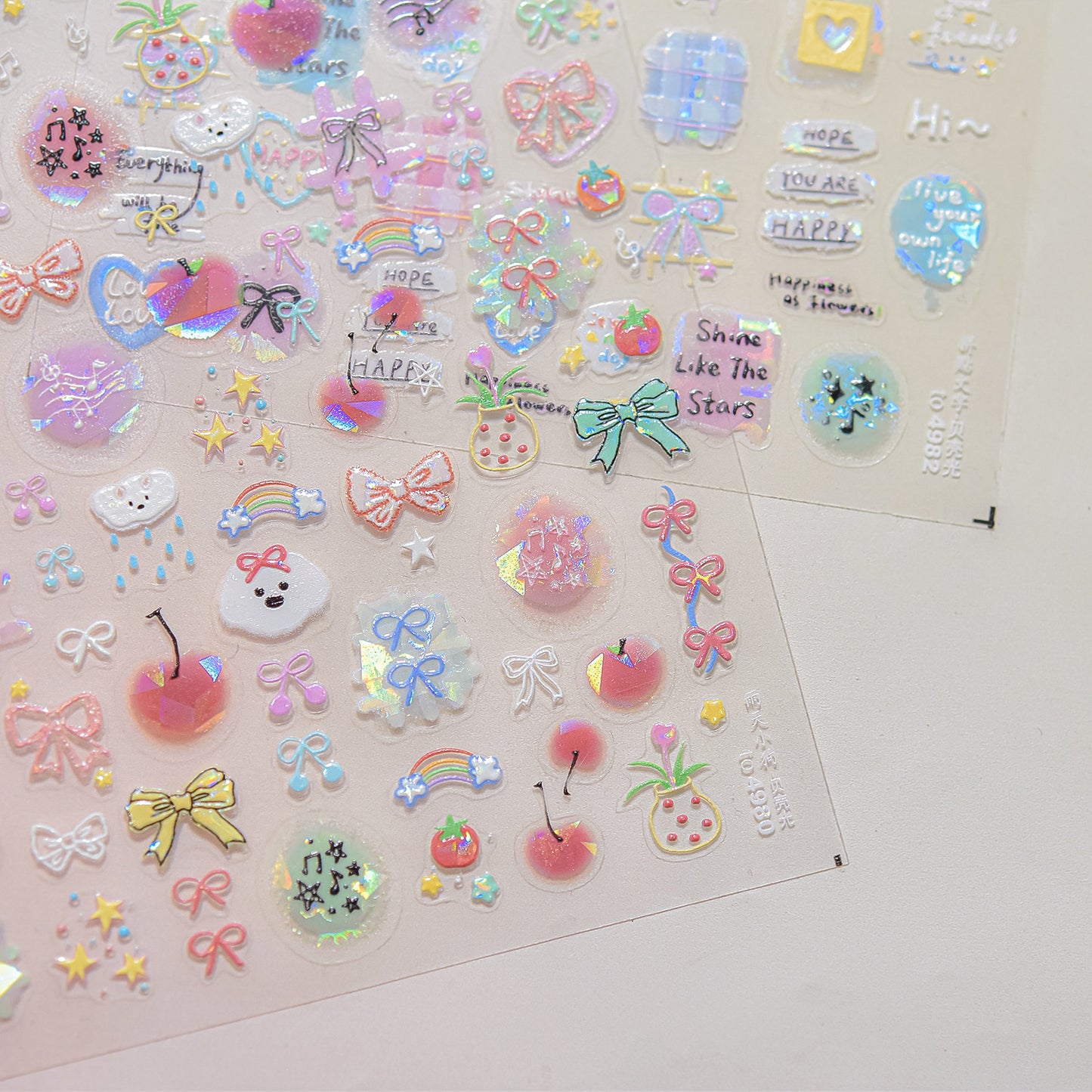 Collage Doodle Shell Effect Nail Stickers for Kids - Iridescent Pearl Nail Art Decals with Fun Patterns, Non-Toxic & Easy to Apply Nail Decor for Children