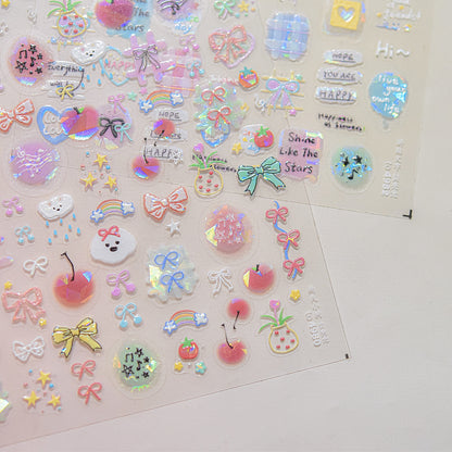 Collage Doodle Shell Effect Nail Stickers for Kids - Iridescent Pearl Nail Art Decals with Fun Patterns, Non-Toxic & Easy to Apply Nail Decor for Children
