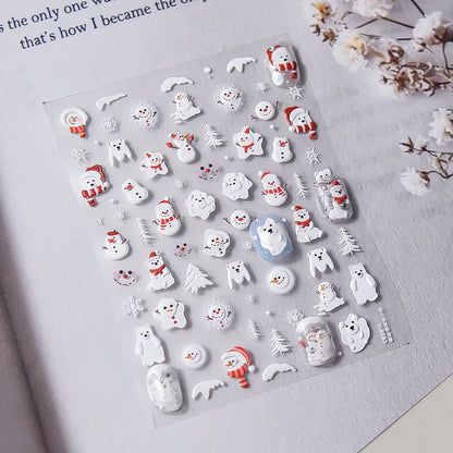 Winter Romance Christmas Embossed Nail Stickers - 3D Holiday Nail Art Decals with Snowflake, Reindeer & Santa Designs, Festive Christmas Manicure for Holiday Parties