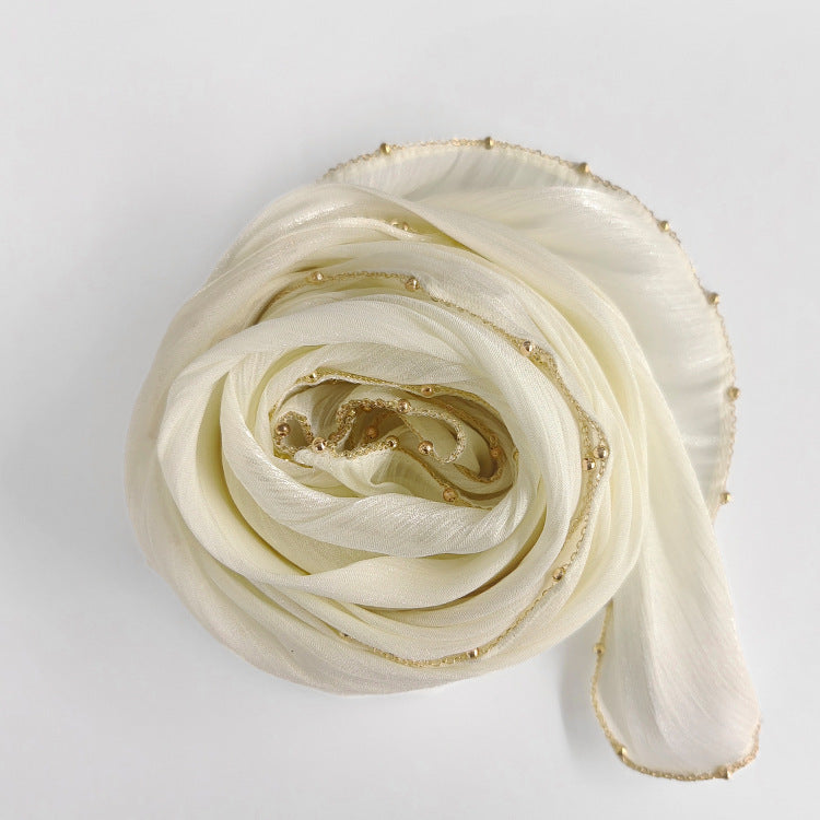 Shiny Satin Smooth Crepe Four-Sided Metal Chain Headscarf High-End Malay Middle Eastern Headscarf Arab