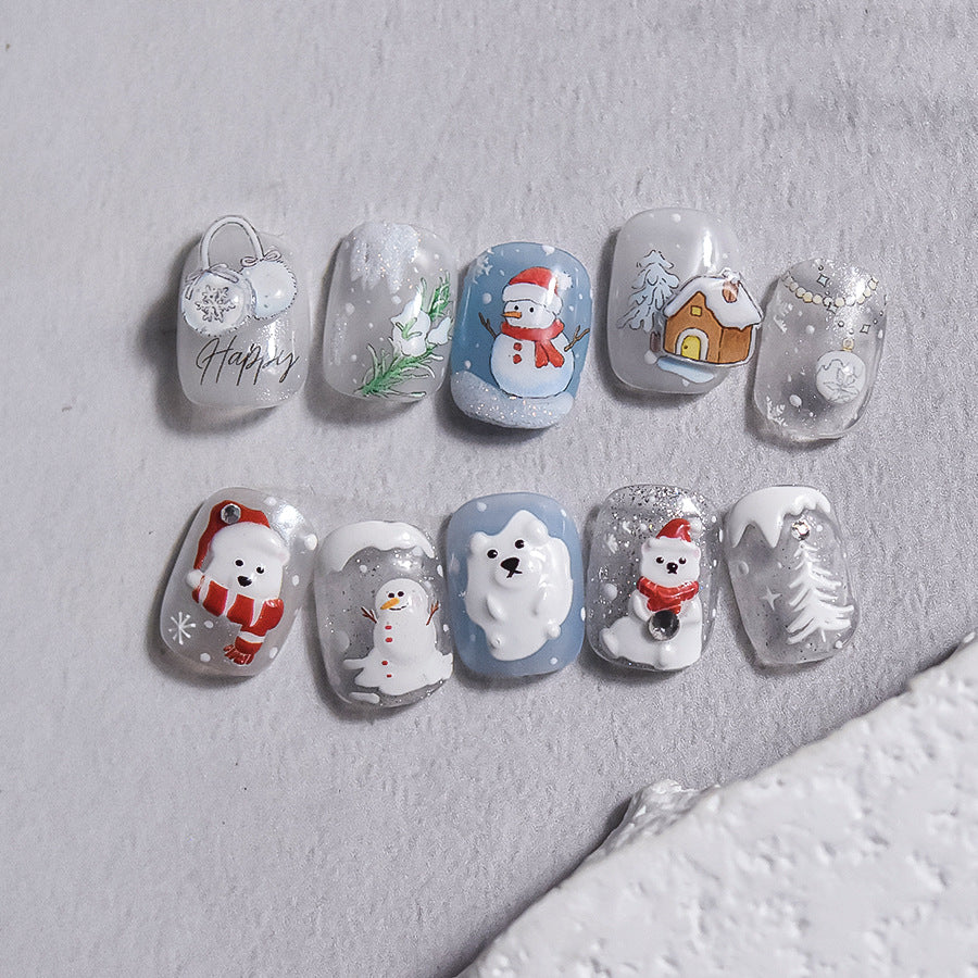 Winter Romance Christmas Embossed Nail Stickers - 3D Holiday Nail Art Decals with Snowflake, Reindeer & Santa Designs, Festive Christmas Manicure for Holiday Parties