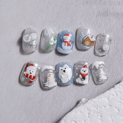 Winter Romance Christmas Embossed Nail Stickers - 3D Holiday Nail Art Decals with Snowflake, Reindeer & Santa Designs, Festive Christmas Manicure for Holiday Parties
