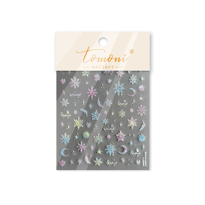 Winter Christmas Sweater Nail Stickers with Snowflake & Pearl Shell Glow - 3D Knit Texture Transparent Nail Decals for Holiday Parties, Festive Winter Manicure Designs