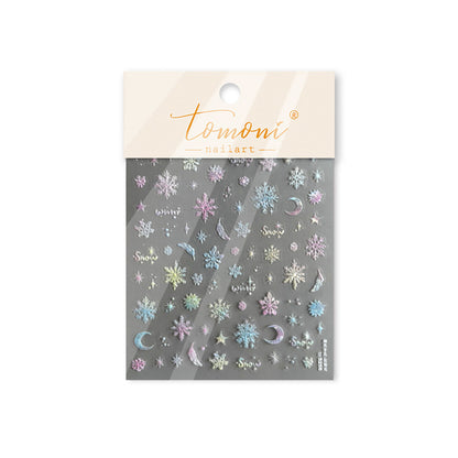 Winter Christmas Sweater Nail Stickers with Snowflake & Pearl Shell Glow - 3D Knit Texture Transparent Nail Decals for Holiday Parties, Festive Winter Manicure Designs