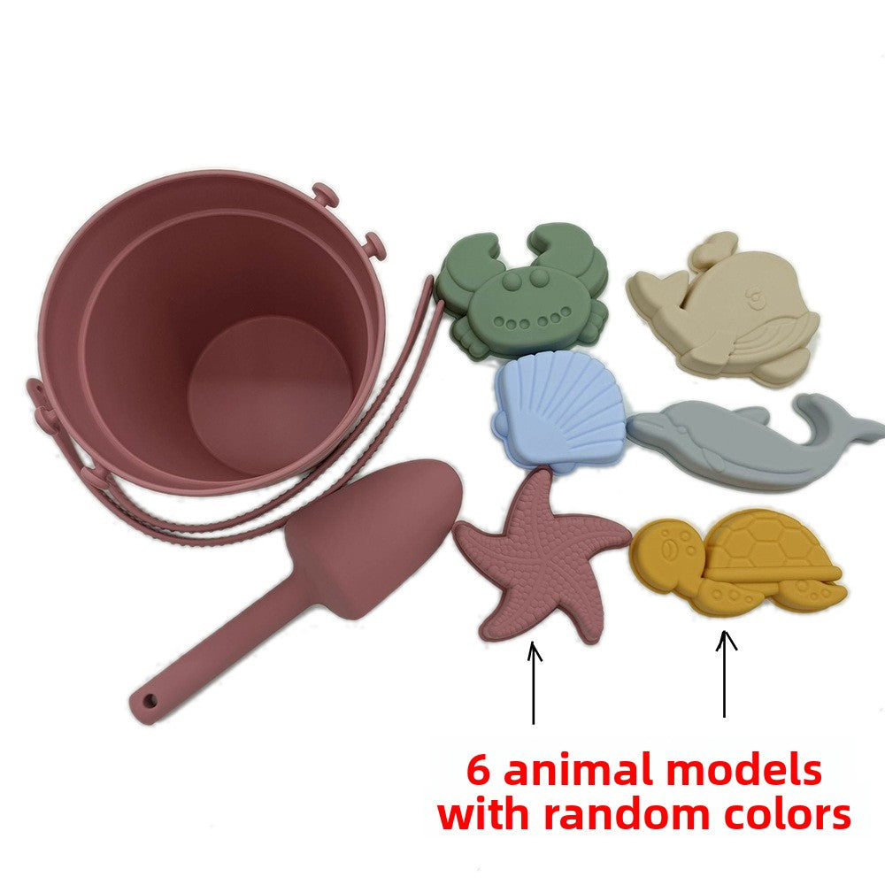 Silicone Family Beach Toys Sand Play Set - 10PCS Soft Safe Sandcastle Molds & Digging Tools for Kids Toddlers, Waterproof Seaside Vacation Sandbox Toys for Malaysia Beaches