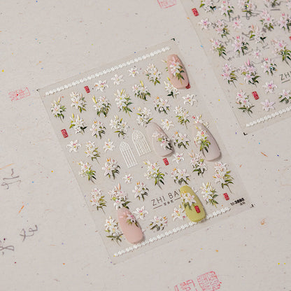 Vintage Lily Crystal Nail Stickers - Elegant 3D Floral Nail Art Decals with Sparkling Rhinestones