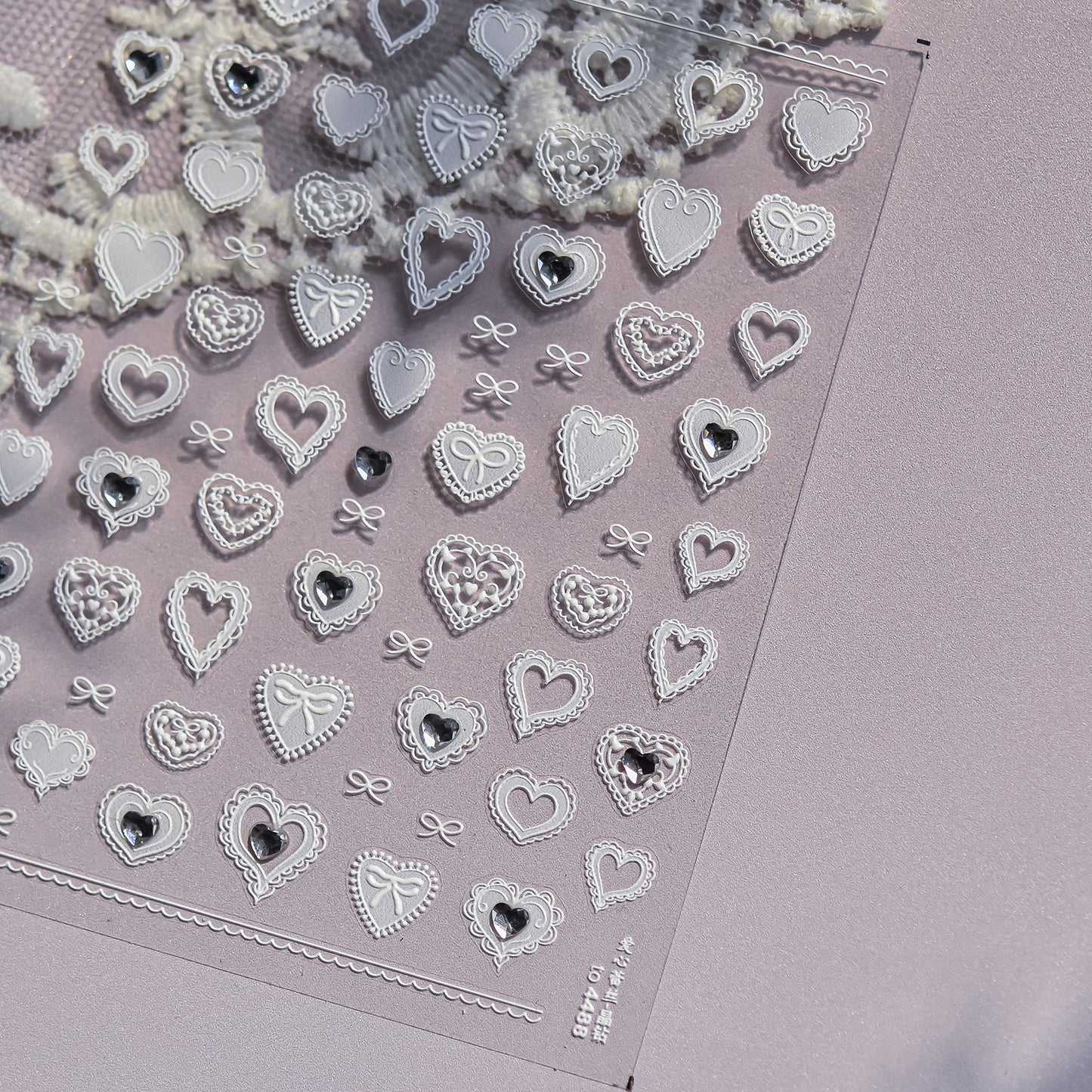 Romantic Heart Lace Crystal Nail Stickers - Delicate 3D Embossed Lace Patterns with Sparkling Rhinestones, Vintage Inspired Nail Art Decals for Women