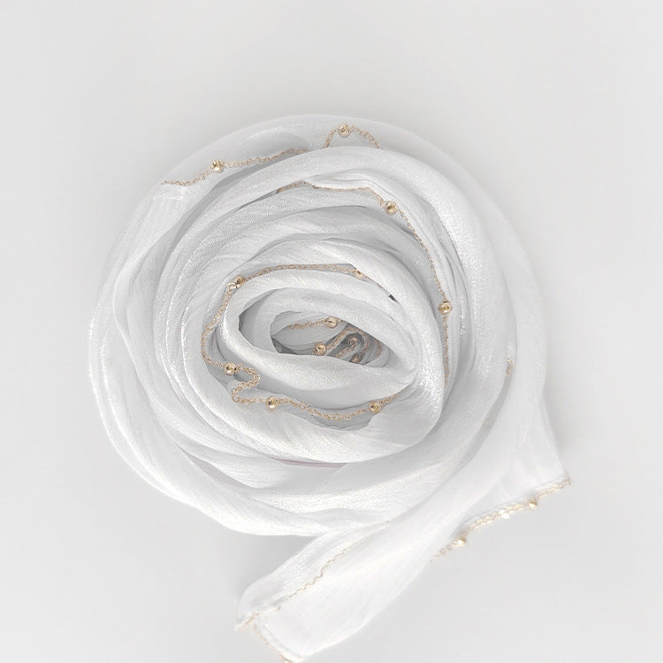 Shiny Satin Smooth Crepe Four-Sided Metal Chain Headscarf High-End Malay Middle Eastern Headscarf Arab