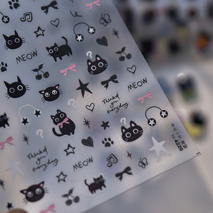 Adorable Black Cat Themed Nail Stickers - 30 PCS Thin yet Durable Flexible Nail Art Decals with Playful Kitty Designs for Women and Girls, Cute Animal Nail Decor