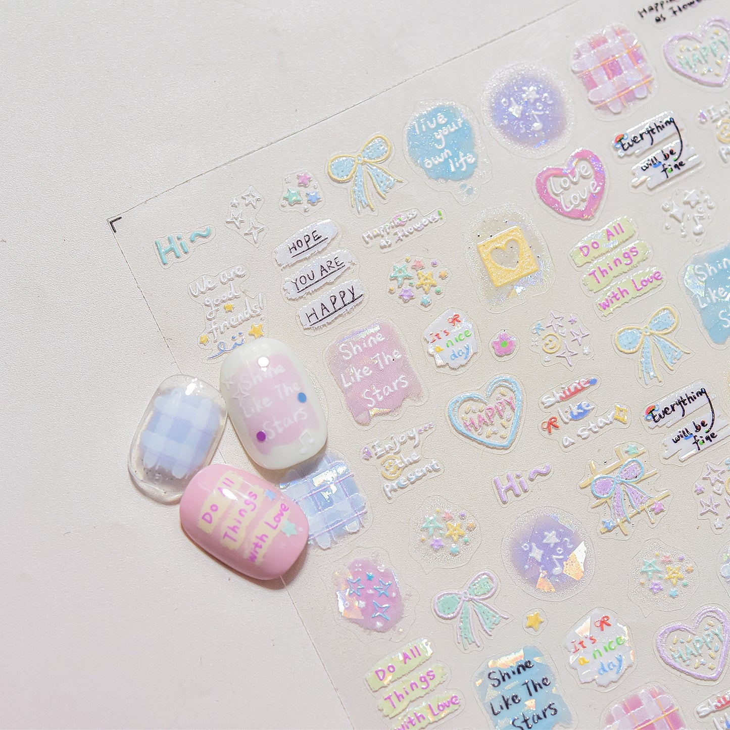 Collage Doodle Shell Effect Nail Stickers for Kids - Iridescent Pearl Nail Art Decals with Fun Patterns, Non-Toxic & Easy to Apply Nail Decor for Children