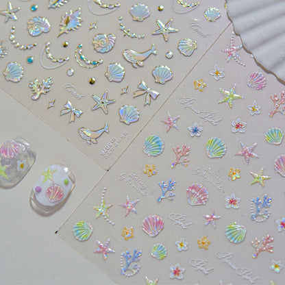 Shell Light Nail Stickers ins Popular3d 3D Nail Stickers Iridescent Shell Nail Art Decorations Mixed Styles