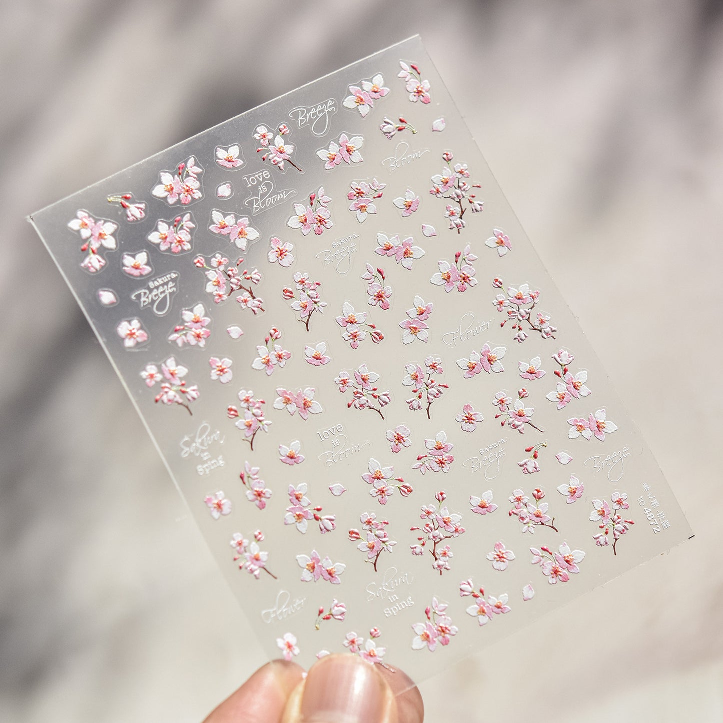 Embossed Nail Stickers Spring Outing Hot-Selling Cherry Blossom Soft Mist Pink Nail Stickers Spring Sakura Decorative Stickers