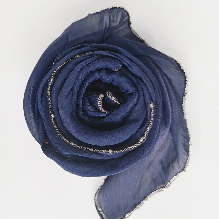 Shiny Satin Smooth Crepe Four-Sided Metal Chain Headscarf High-End Malay Middle Eastern Headscarf Arab