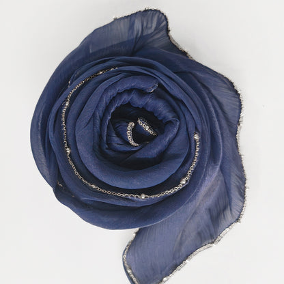 Shiny Satin Smooth Crepe Four-Sided Metal Chain Headscarf High-End Malay Middle Eastern Headscarf Arab