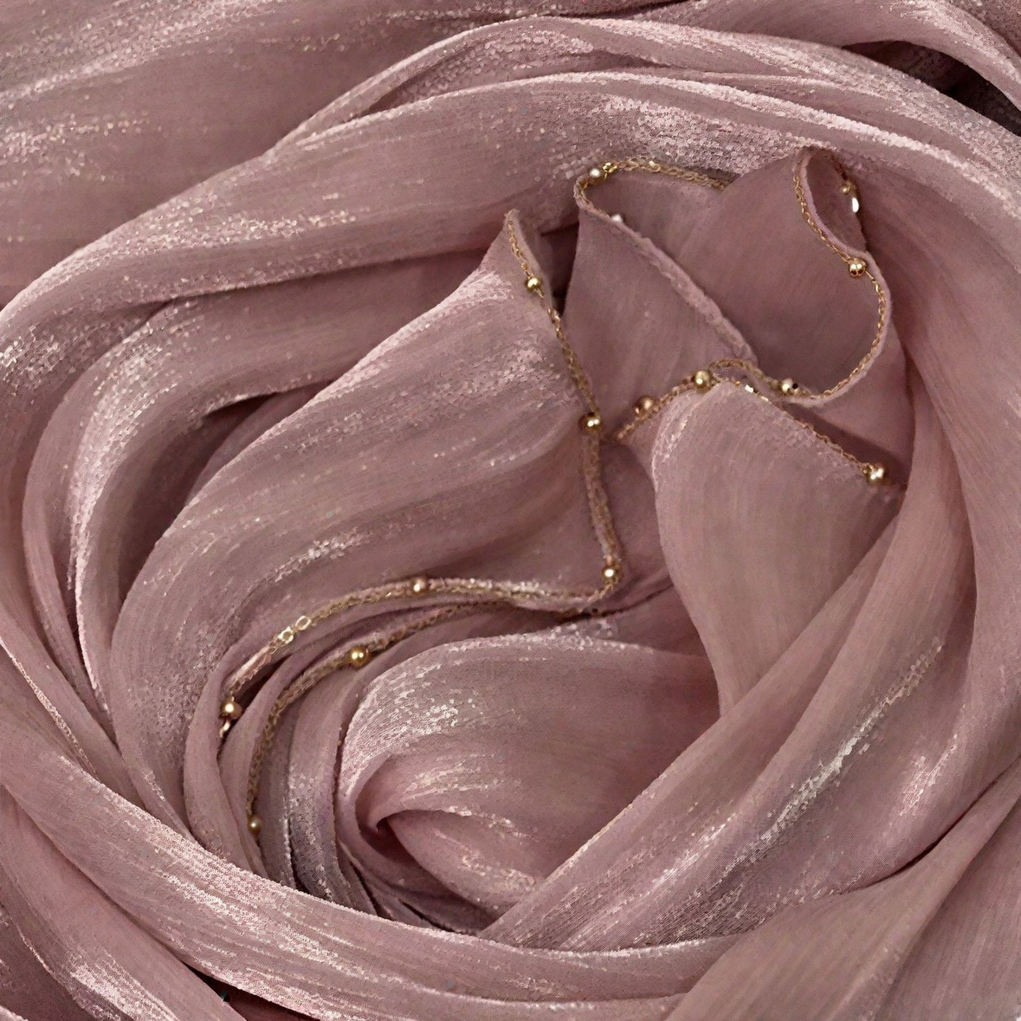 Shiny Satin Smooth Crepe Four-Sided Metal Chain Headscarf High-End Malay Middle Eastern Headscarf Arab