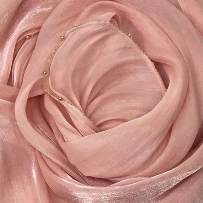Shiny Satin Smooth Crepe Four-Sided Metal Chain Headscarf High-End Malay Middle Eastern Headscarf Arab
