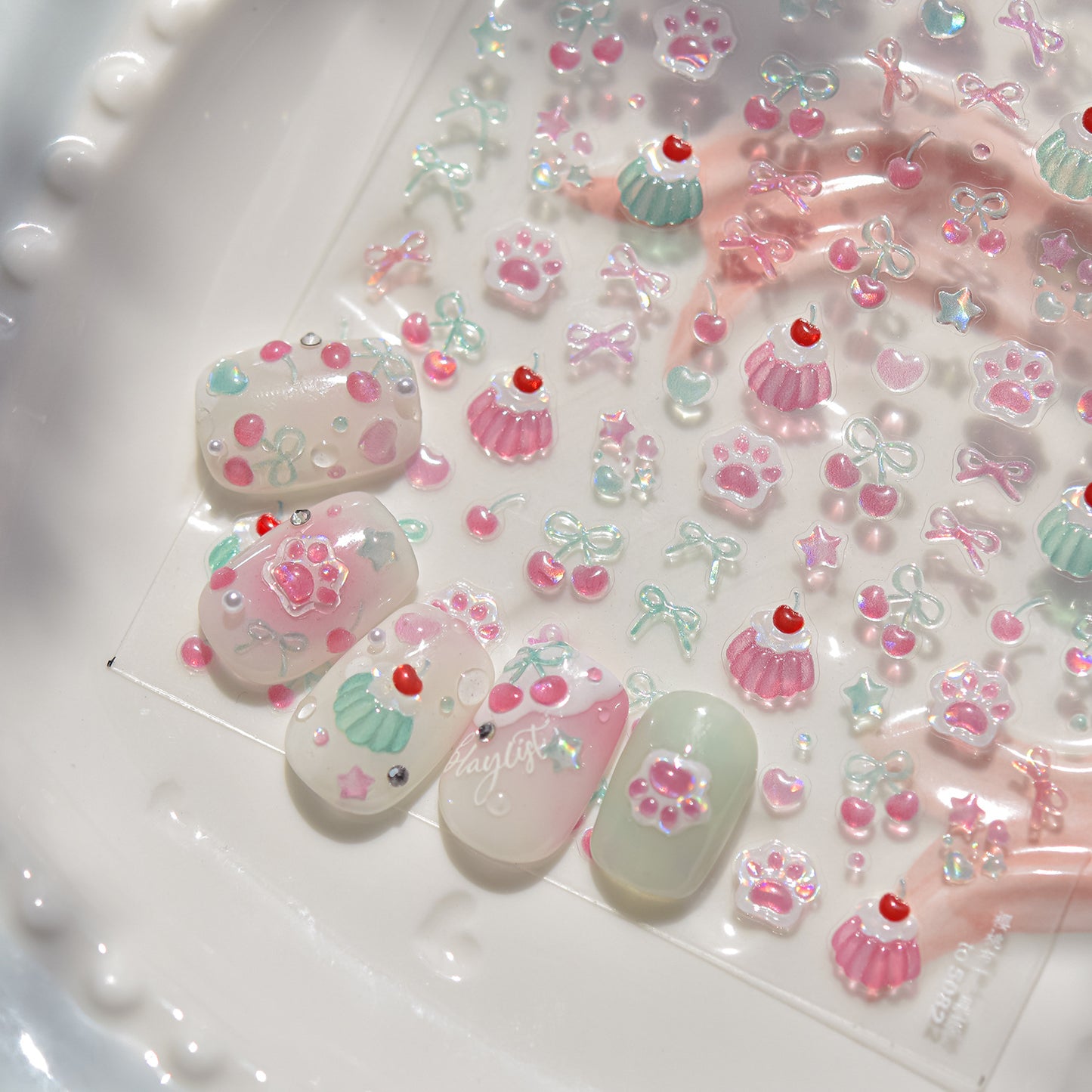 Jelly Nail Stickers Cute Girls Nail Stickers Cherry Pudding Nail Auxiliary Stickers