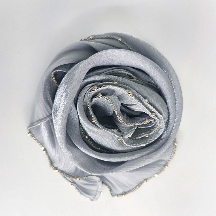 Shiny Satin Smooth Crepe Four-Sided Metal Chain Headscarf High-End Malay Middle Eastern Headscarf Arab