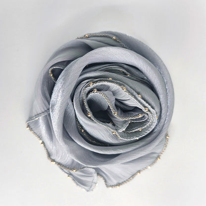 Shiny Satin Smooth Crepe Four-Sided Metal Chain Headscarf High-End Malay Middle Eastern Headscarf Arab