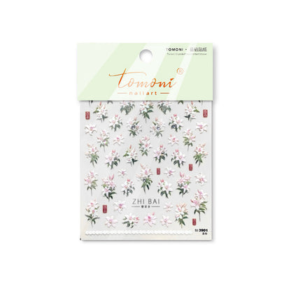 Vintage Lily Crystal Nail Stickers - Elegant 3D Floral Nail Art Decals with Sparkling Rhinestones