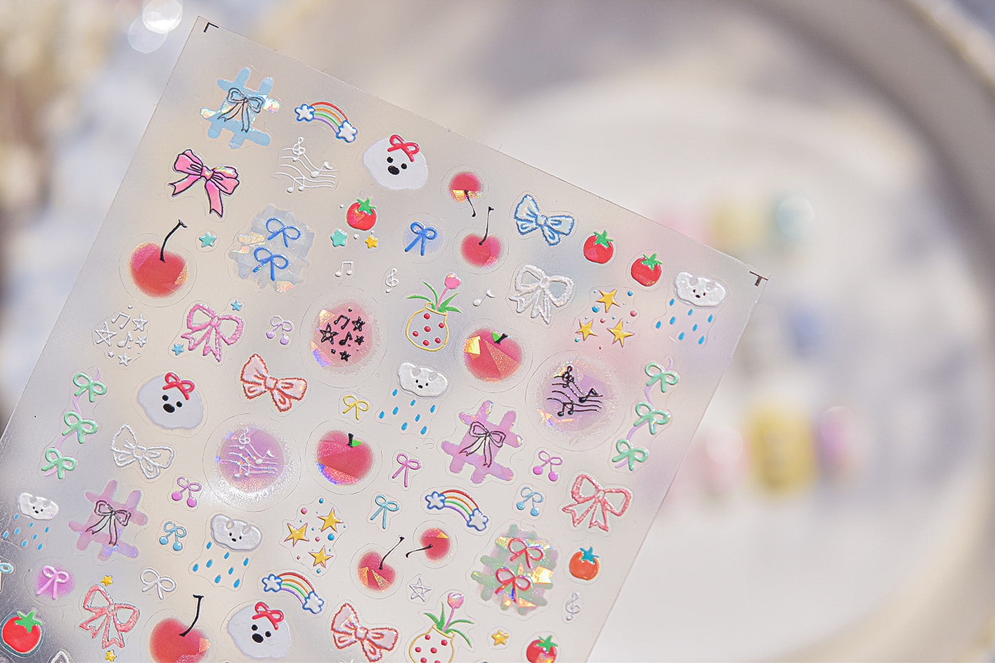 Collage Doodle Shell Effect Nail Stickers for Kids - Iridescent Pearl Nail Art Decals with Fun Patterns, Non-Toxic & Easy to Apply Nail Decor for Children