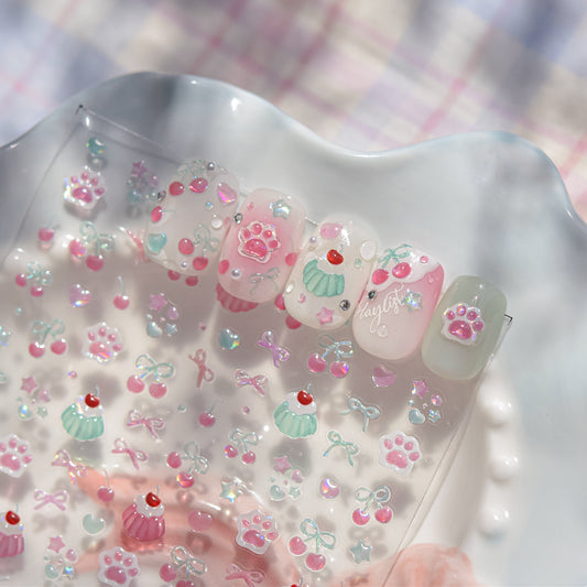 Jelly Nail Stickers Cute Girls Nail Stickers Cherry Pudding Nail Auxiliary Stickers