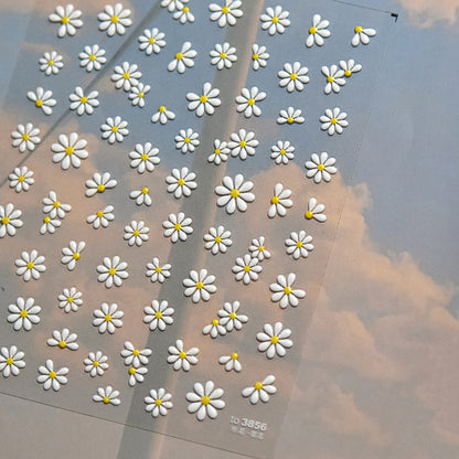 Vintage White Daisy Jelly Nail Stickers - 3D Translucent Floral Nail Art Decals with Pearl Accents, Retro Spring Design for Women, Salon-Quality Manicure