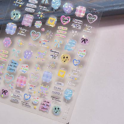 Collage Doodle Shell Effect Nail Stickers for Kids - Iridescent Pearl Nail Art Decals with Fun Patterns, Non-Toxic & Easy to Apply Nail Decor for Children