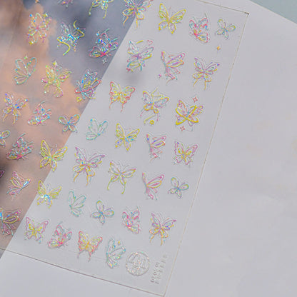 3D Colorful Butterfly Embossed Nail Stickers - Dimensional Flying Butterfly Nail Art Decals with Pearlescent Effects, Realistic Wing Textures for Women